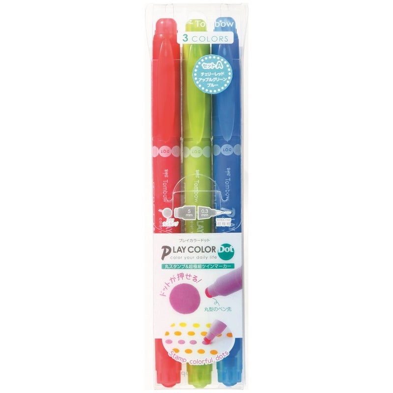 Tombow Play Color Dot Pen Water Based Marker, 3 Colors Set A (GCE-311A) - Image 1